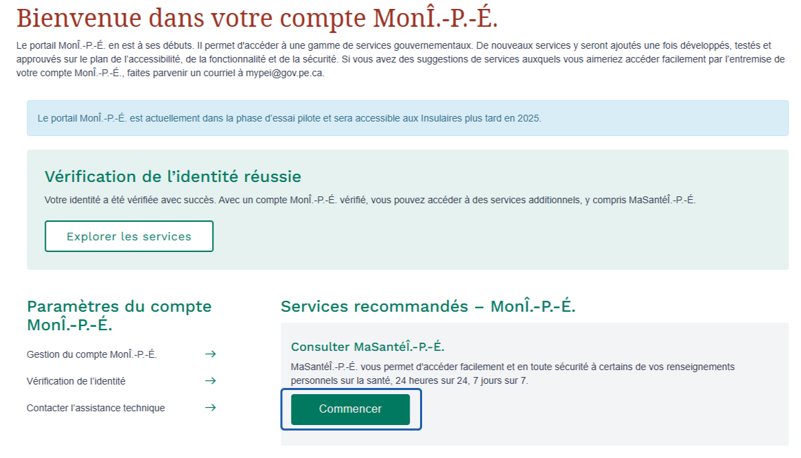 Page d’accueil du compte MonÎ.-P.-É.